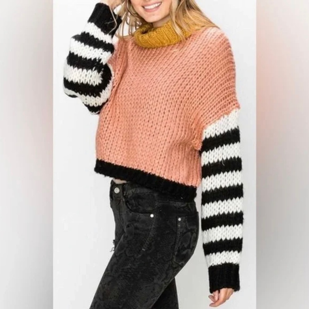 Favlux Striped Sleeve Loose Knit Sweater